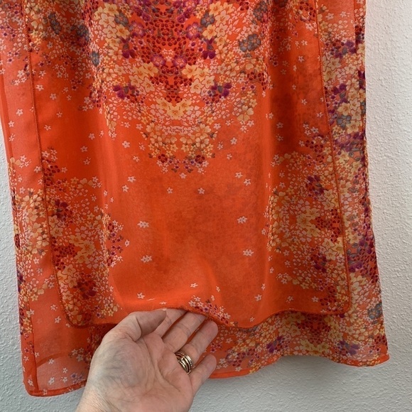 CAbi #268 Merrow edge chiffon semi sheer orange floral tank top blouse EUC - Picture 5 of 8